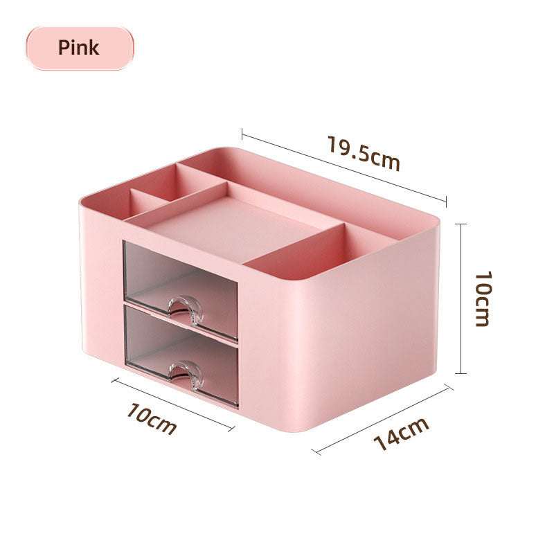 Boîte de rangement rose en plastique avec tiroirs transparents pour bureau, 19,5x14x10 cm, organise les fournitures de bureau.